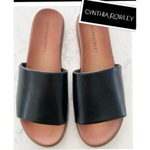 Cynthia Rowley Boho Biker Chic Black Leather Slides / Flates size 6.5